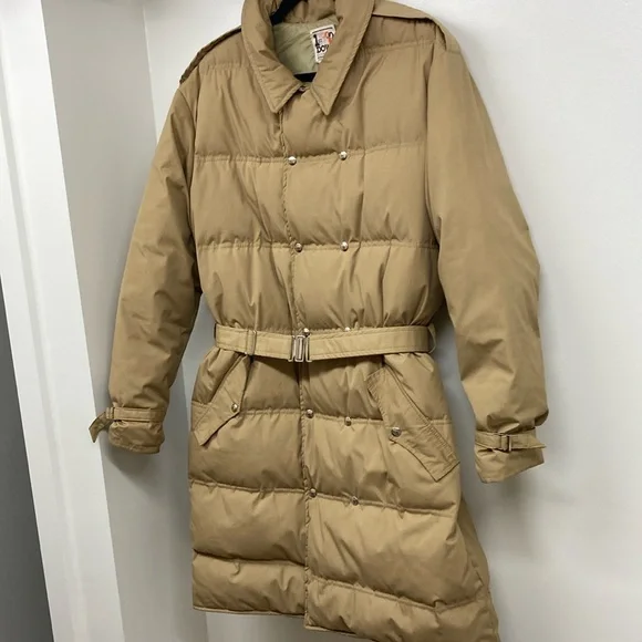 1st Down Y2K Down Trench Puffer Coat Tan Long Middie Length Belted and OOAK EUC! - Picture 4 of 17